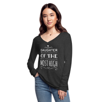 Women’s Long Sleeve  V-Neck Flowy Tee-Daughter of the Most High - deep heather