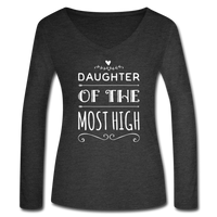 Women’s Long Sleeve  V-Neck Flowy Tee-Daughter of the Most High - deep heather