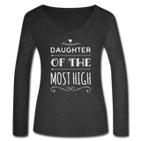 Women’s Long Sleeve  V-Neck Flowy Tee-Daughter of the Most High - deep heather