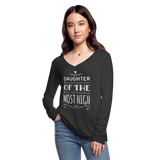 Women’s Long Sleeve  V-Neck Flowy Tee-Daughter of the Most High - deep heather