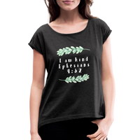 I Am Kind-Women's Roll Cuff T-Shirt - heather black