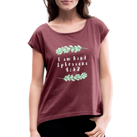 I Am Kind-Women's Roll Cuff T-Shirt - heather burgundy